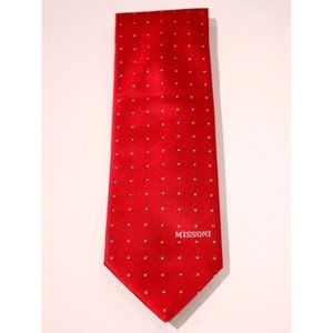 MISSONI ITALY Red Dotted Print DRESS TIE Cravatte 100% SILK Logo BRANDED